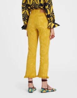 Fancy Crop Jeans Sicomore Yellow In Laser-Printed Denim With Fringe 2 Fancy Crop Jeans Sicomore Yellow In Laser-Printed Denim With Fringe -Gustwillers Clothing Shop TRO0108DEN001SIC03 OR06 2