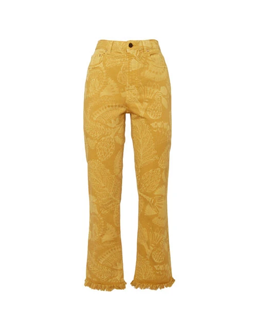 Fancy Crop Jeans Sicomore Yellow in Laser-Printed Denim With Fringe Fancy Crop Jeans Sicomore Yellow In Laser-Printed Denim With Fringe -Gustwillers Clothing Shop TRO0108DEN001SIC03 OR06 4