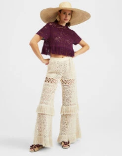 Lacey Palazzo Pants Plaza Cream In Macramé -Gustwillers Clothing Shop TRO0125JCQ080PLA03 WH03 2