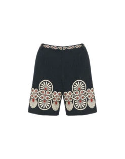 Boyfriend Shorts Medallion Placée Black In Shot Cotton -Gustwillers Clothing Shop TRO0131COT058MED01 BL01 7