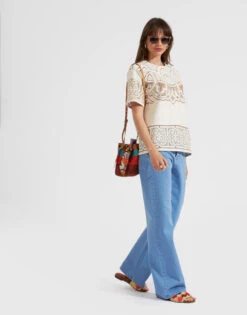 Lacey House T-Shirt Solid White Smoke In Embroidered Cotton -Gustwillers Clothing Shop TSH0035EMB006SOLID WH02 2