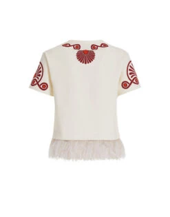 La Scala Tee Medallion Placée Cream In Heavy Jersey With Feathers -Gustwillers Clothing Shop TSH0038JER040MED01 WH03 8