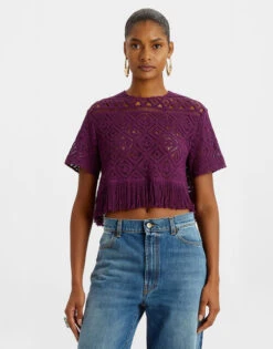 Lacey La Scala Tee Plaza Purple In Macramé -Gustwillers Clothing Shop TSH0043JCQ080PLA03 PU01 2