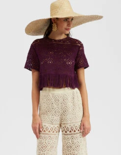 Lacey La Scala Tee Plaza Purple In Macramé -Gustwillers Clothing Shop TSH0043JCQ080PLA03 PU01 4
