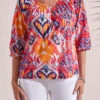 Tribal 3/4 Sleeve Peasant Top