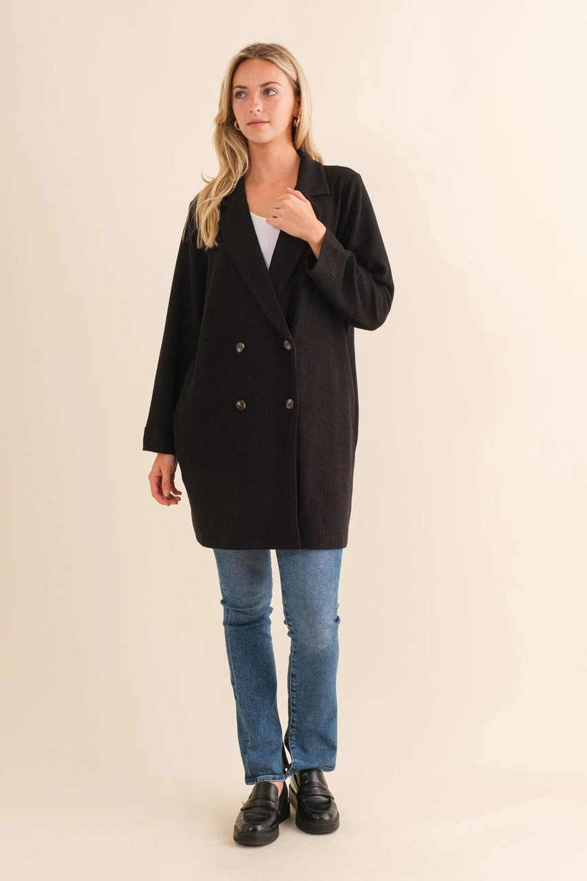 Cozy Co Waffle Knit Long Cardigan Cozy Co Waffle Knit Long Cardigan -Gustwillers Clothing Shop Waffle Knit Long Cardigan BLACK 3 10231.1710524603