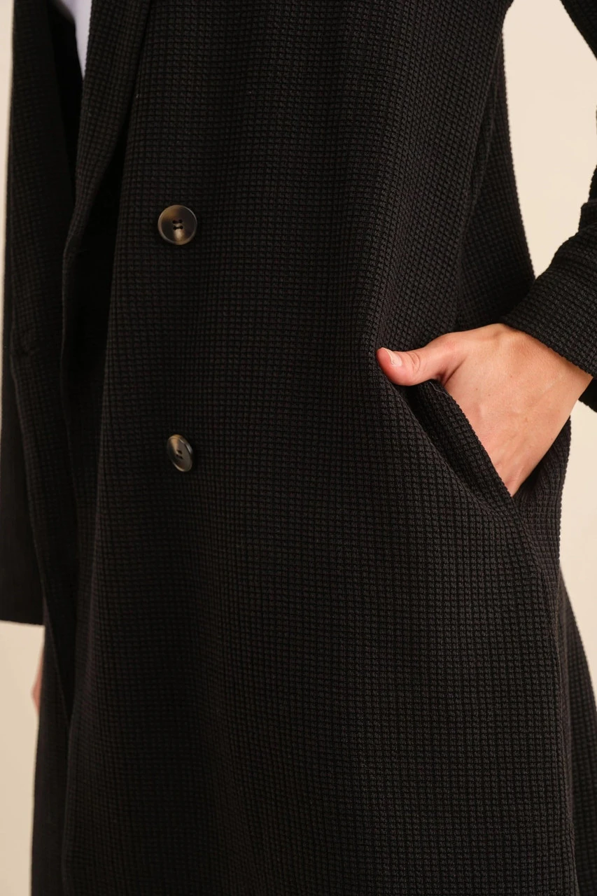 Cozy Co Waffle Knit Long Cardigan Cozy Co Waffle Knit Long Cardigan -Gustwillers Clothing Shop Waffle Knit Long Cardigan BLACK 4 29337.1710524605